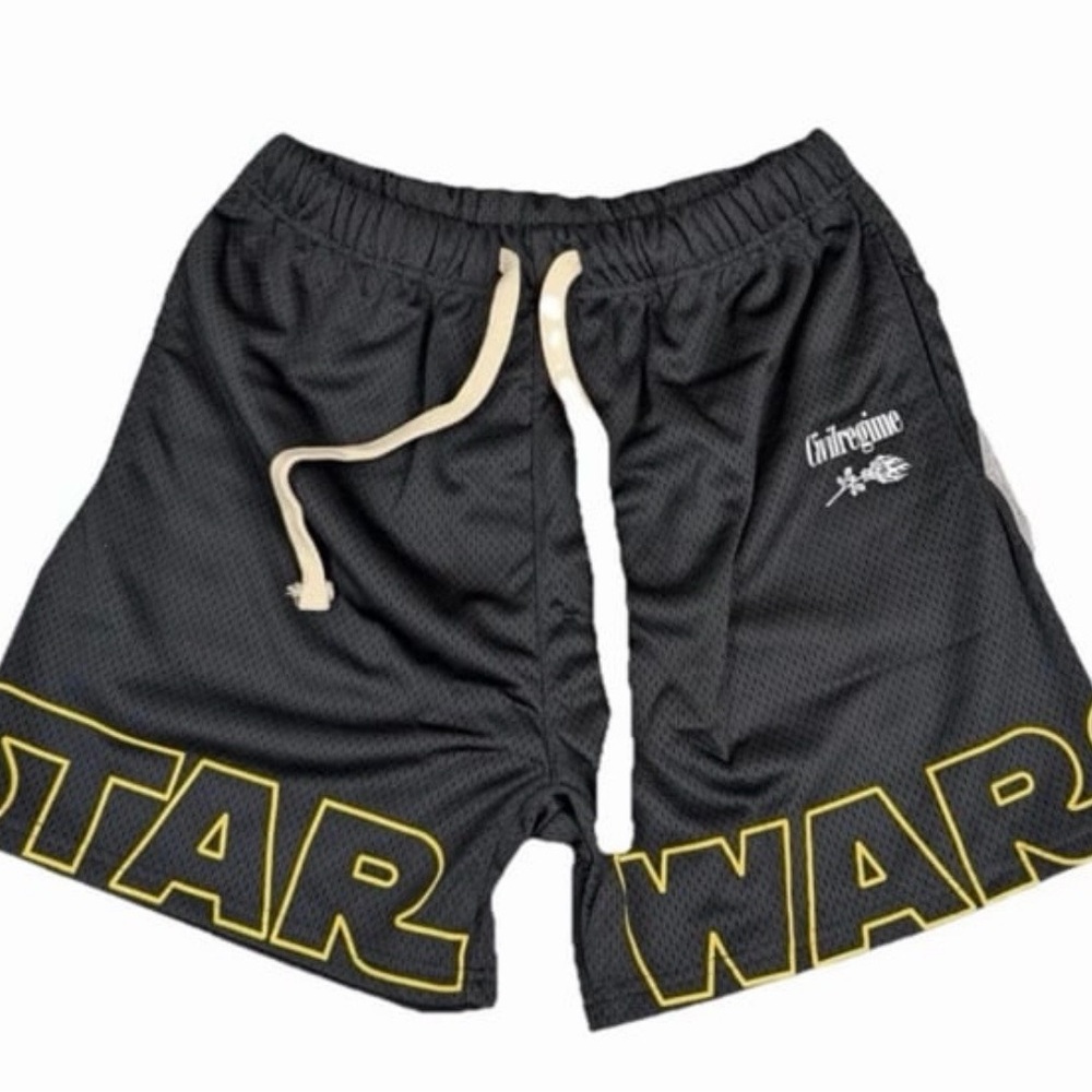 Star Wars Civil Regime Men's Black Athletic Mesh Shorts with Contrast Drawstring
